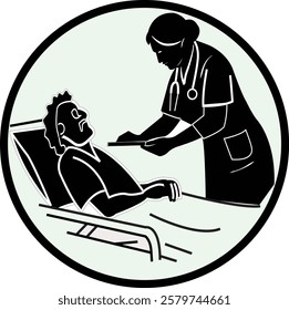 A female doctor is serving a male patient - This is an illustration vector silhouette design. The layers are nicely arranged. Which will be easily editable for users.