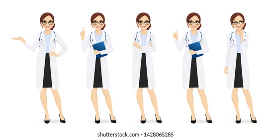 Female doctor set in different poses isolated vector illustartion