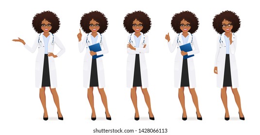 Female doctor set in different poses isolated vector illustartion