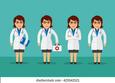 Female Doctor Three Actions Vector Eps10 Stock Vector (Royalty Free ...