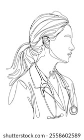 Female doctor silhouette drawn in single line art