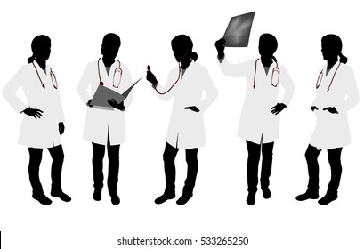 female doctor silhouettes - vector