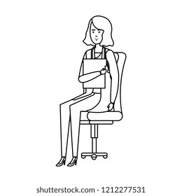 female doctor sitting in office chair