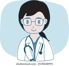 Female doctor standing with stethoscope. cute doctor.