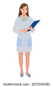 A female doctor stands with a folder for documents.   A hospital worker in a medical uniform, isolated on a white background. Healthcare and assistance to people. 