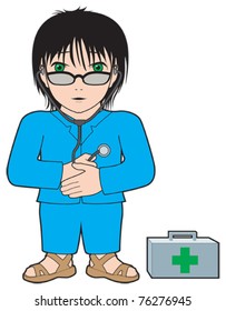 Female doctor with stethoscope and case
