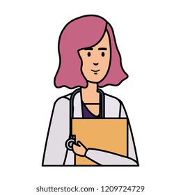 female doctor with stethoscope and documents
