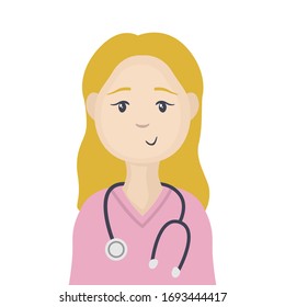Female doctor with stethoscope. Doctor flat illustration. Vector.