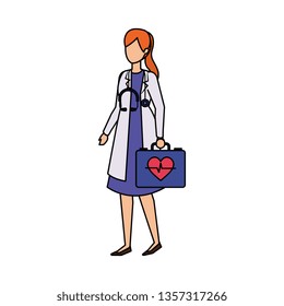 female doctor with stethoscope and medical kit