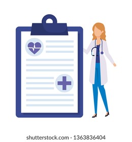 female doctor with stethoscope and medical order