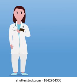 female doctor with stethoscope on blue color background