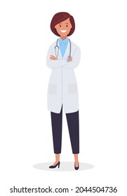 A female doctor with a stethoscope in a uniform. Vector illustration in a flat style.