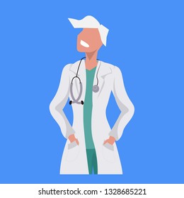 female doctor with stethoscope woman medical clinic worker in uniform professional occupation concept cartoon character portrait flat blue background