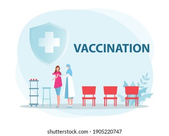 Female doctor with syringe makes vaccinations, Health vaccination doctor, immunization in clinic .