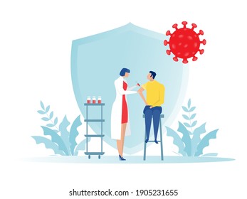 Female doctor with syringe makes vaccinations, Health vaccination doctor, immunization in clinic vector illustrator.