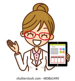 Female doctor and a tablet.