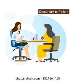 Female Doctor Talks To Pregnant Woman Flat Cartoon Character Design. Vector Illustration