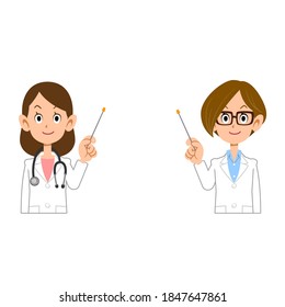 a Female doctor and female technician explaining with a pointer