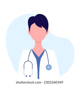 Female doctor therapist or pharmacist with short hair. Doctor with stethoscope. Concept - doctor, healthcare. Vector illustration in flat cartoon style. Isolated on white background.