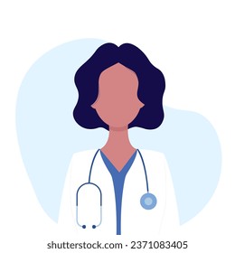 Female doctor therapist or pharmacist with short hair. Doctor with stethoscope. Concept - doctor, healthcare. Vector illustration in flat cartoon style.