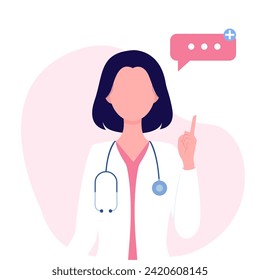 Female doctor therapist or pharmacist with short hair. Concept - doctor, healthcare. Vector illustration in flat cartoon style. Isolated on white background.