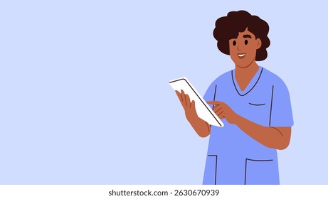 Female doctor in uniform holds clipboard. Health concept, detection and treatment of diseases. Vector illustration in flat style.