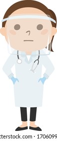 A female doctor using a face shield to prevent infection.