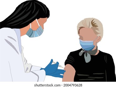 Female doctor vaccinated elderly women with the covid-19 vaccine. During the COVID-19 pandemic, vaccination continues to be critically important.