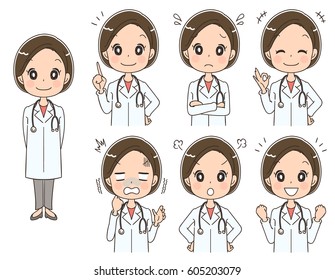 Female doctor with various expressions