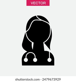 Female doctor vector icon. simple flat black illustration on white background..eps