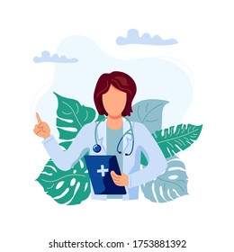 Female doctor vector illustration. Family doctor. Flat cartoon style design.