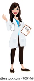 Female Doctor Vector Physician Design Professional Woman Standing Hospital Medical Field Logo Icon Illustration Avatar Clip Art Brunette Graphic Portrait Icon Character