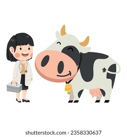 Female Doctor Veterinarian Working cow