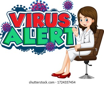 Female doctor with virus alert text sign illustration