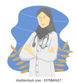 female doctor wear hijab. illustration vector flat design