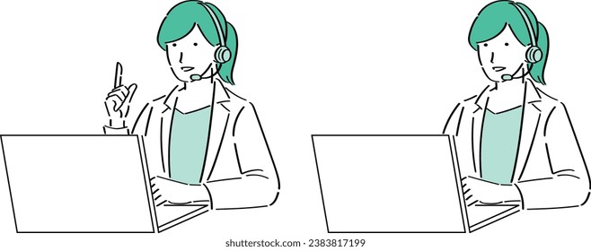 A female doctor wearing an intercom operating a PC
