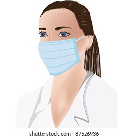 Female doctor wearing medical mask, white uniform