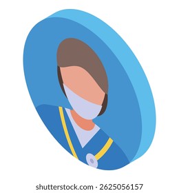 Female doctor wearing a protective mask, an isometric icon for medical professionals and healthcare workers