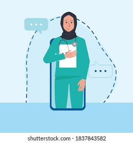 The female doctor wears a hijab
