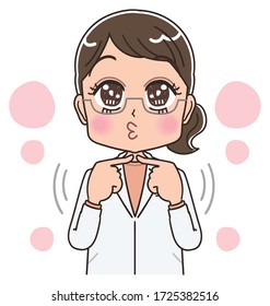 A female doctor in a white coat.She is emotional.