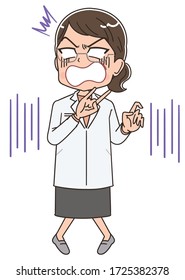 A female doctor in a white coat.She has negative emotions.