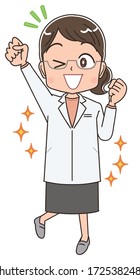 A female doctor in a white coat.She has positive emotions.
