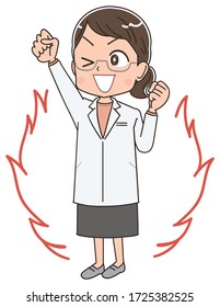 A female doctor in a white coat.She has positive emotions.