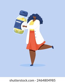 Female doctor in a white coat on a blue background