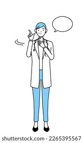Female doctor in white coats with stethoscopes, senior, middle-aged veterans operating a smartphone.