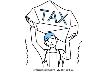 Female doctor in white coats with stethoscopes, senior, middle-aged veterans suffering from tax increases