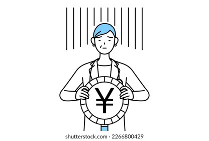 Female doctor in white coats with stethoscopes, senior, middle-aged veterans, an image of exchange loss or yen depreciation