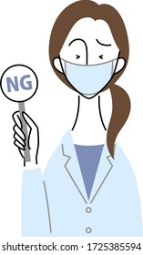 a female doctor who has a NG tag / wearing a surgical mask