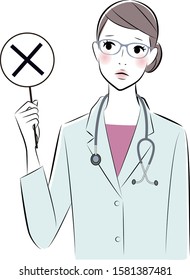 Female doctor with wrong sign