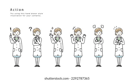 Female doctor's facial expression set.